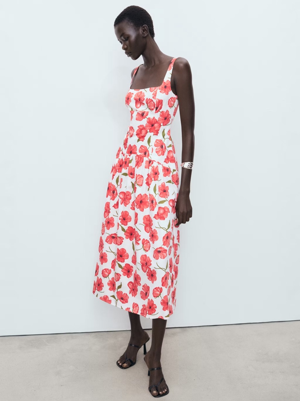 Mango White floral flared cotton dress NWT